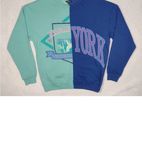 Oversized Sweatshirt Colorblock Niagara Falls NY Wild Fable Blue & Green new - Picture 7 of 9